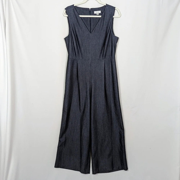 Calvin Klein sz 10 V Neck Sleeveless Wide Leg Jumpsuit One-Piece Career Modern - Picture 2 of 10